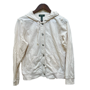 Lauren Ralph Lauren Cream Colored Hoodie Size PL Lace Classic Preppy Cottage